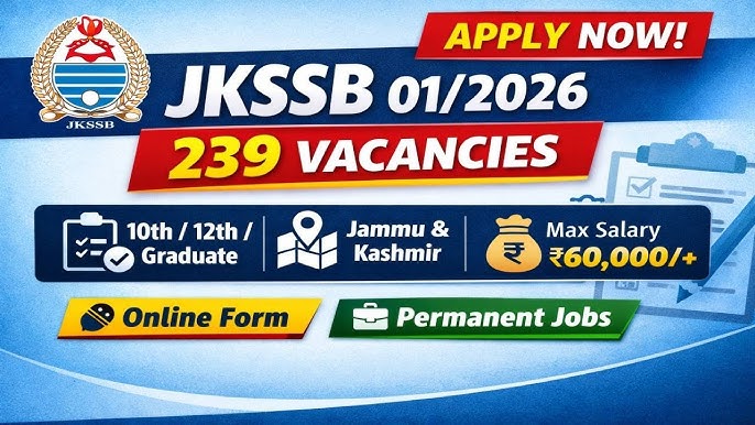 JKSSB Fresh Recruitment 2026 Notification Out For 239 Posts Apply Online