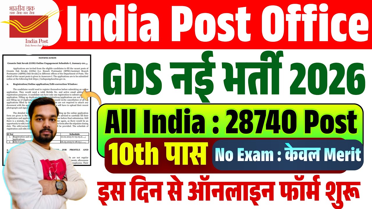 India Post GDS 2026 Online Form, Post Office 28740 Posts Notification Out Apply Online