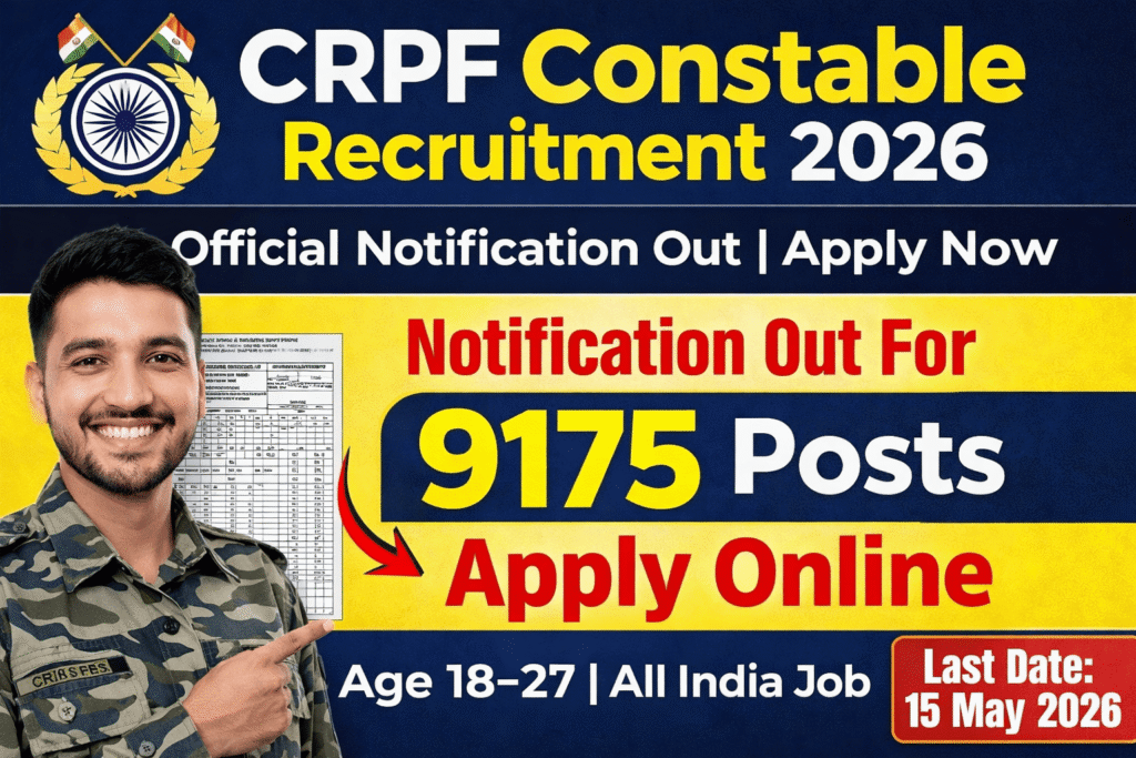CRPF Constable Recruitment 2026 Notification Out For 9175 Posts Apply Online